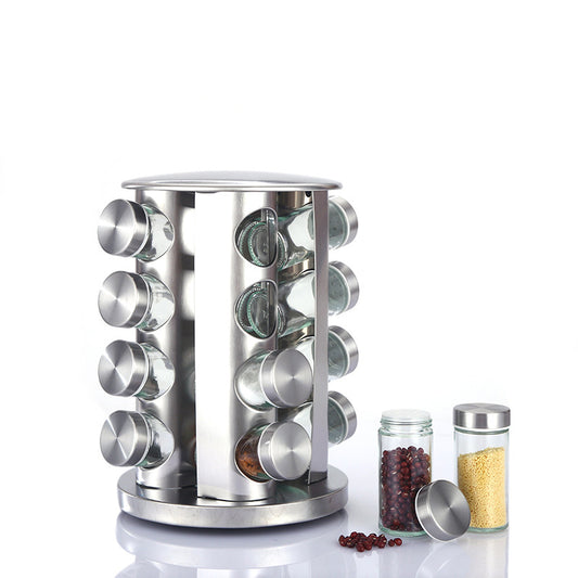 Rotating seasoning rack, household rotating seasoning can, stainless iron spice storage seasoning box set